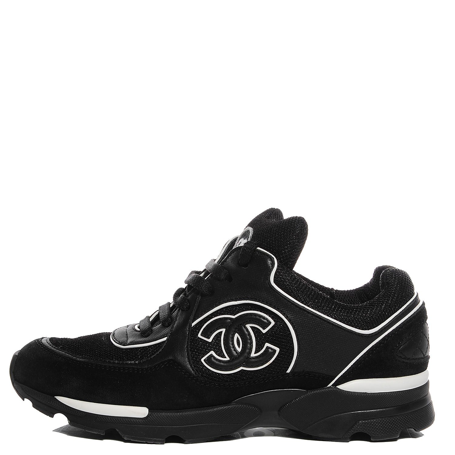 Chanel Suede Calfskin CC Sneakers Black White 36.5 1 of 7
