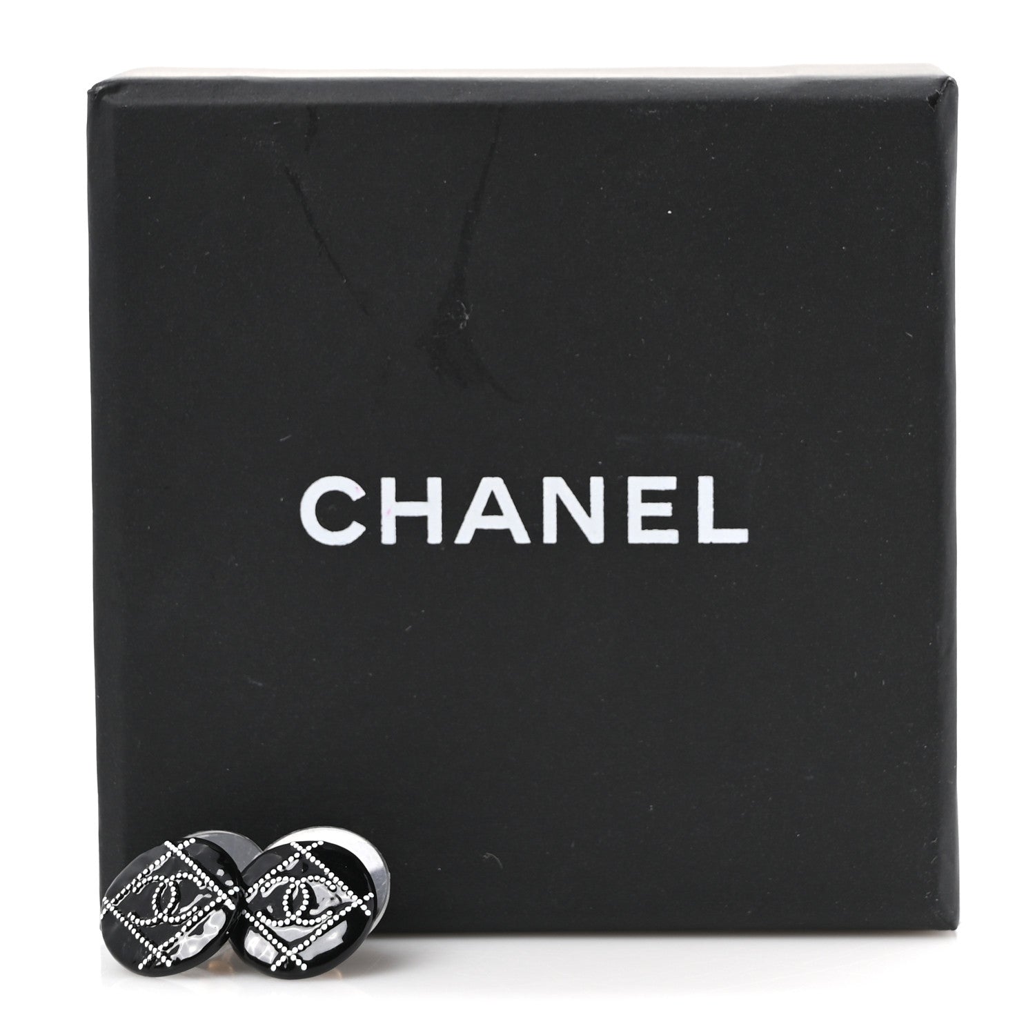 Chanel Resin Crystal CC Earrings Black 5 of 5