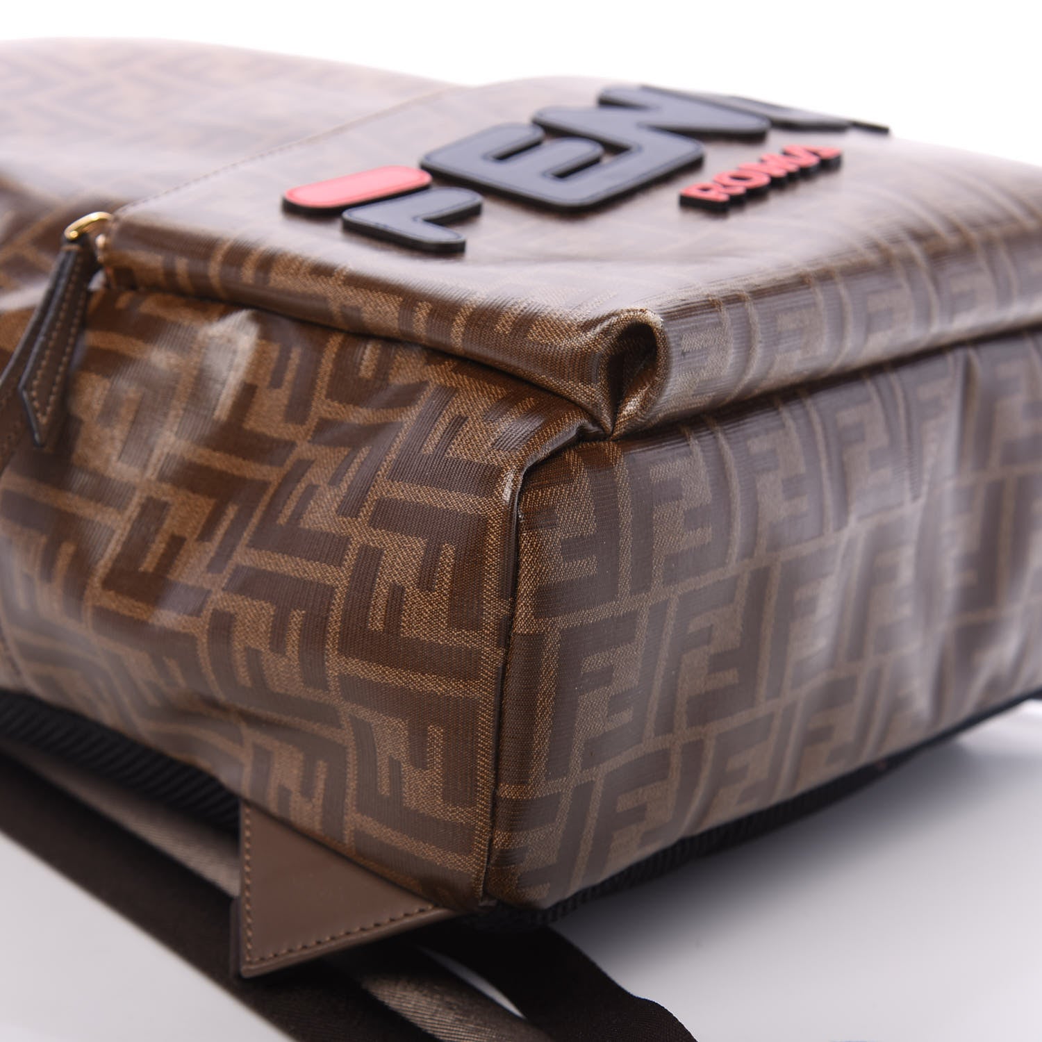 Fendi X FILA Glazed Fabric Vitello Century FF 1974 Mania Pouch Pocket Backpack Mogano Panna Blueberry 7 of 9