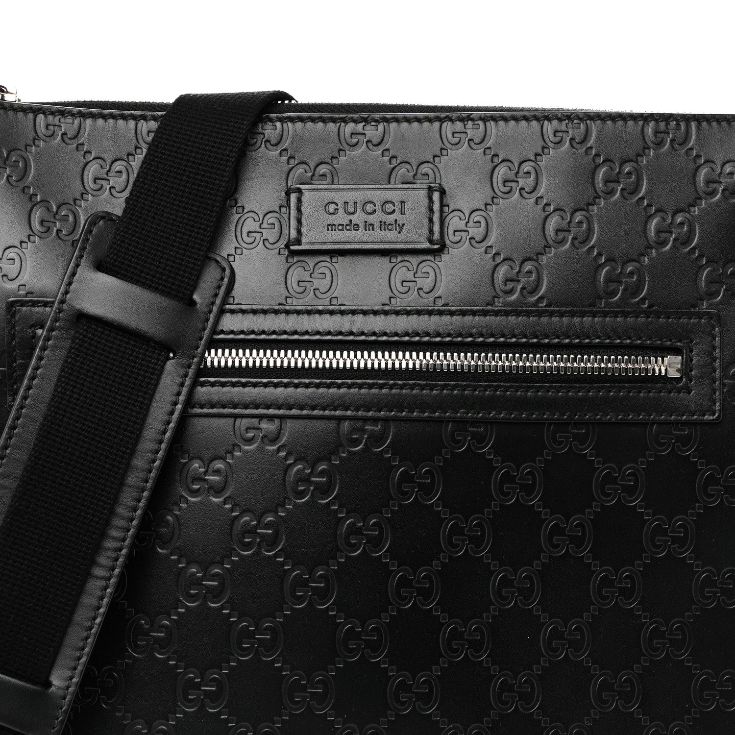 Gucci Guccissima Signature Medium Flat Messenger Bag Black 8 of 10