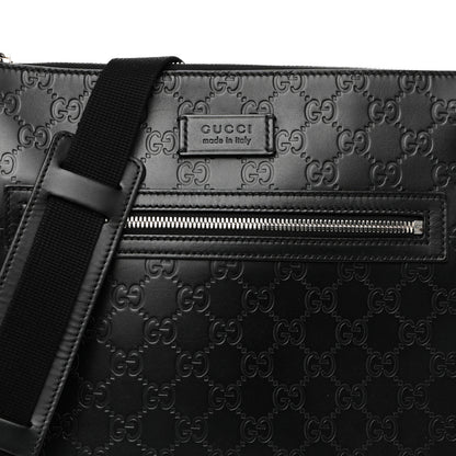 Gucci Guccissima Signature Medium Flat Messenger Bag Black 8 of 10