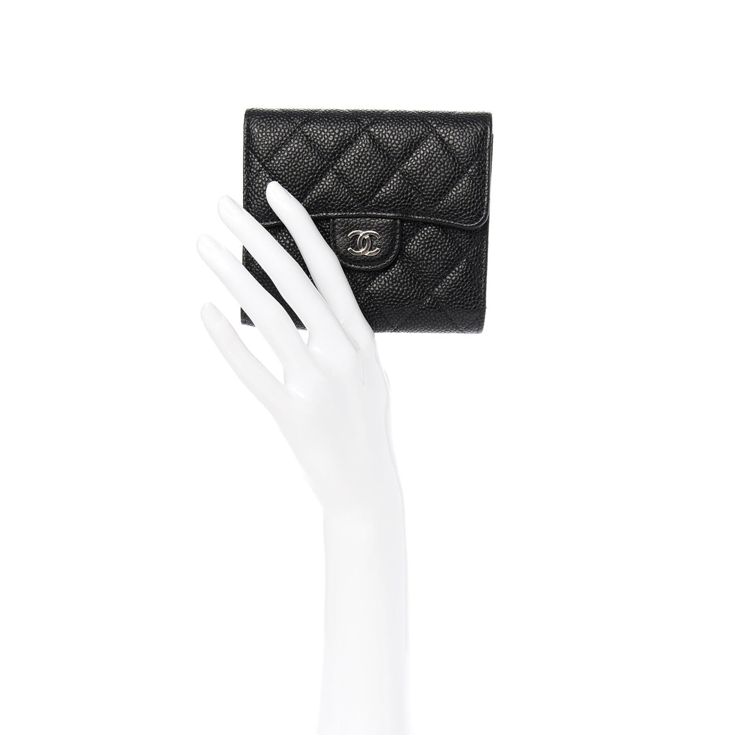 Caviar Quilted Compact Flap Wallet Black