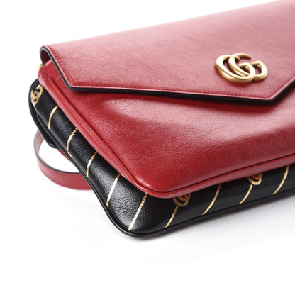 Gucci Calfskin Diagonal GG Medium Thiara Double Envelope Shoulder Bag Black Red 8 of 9