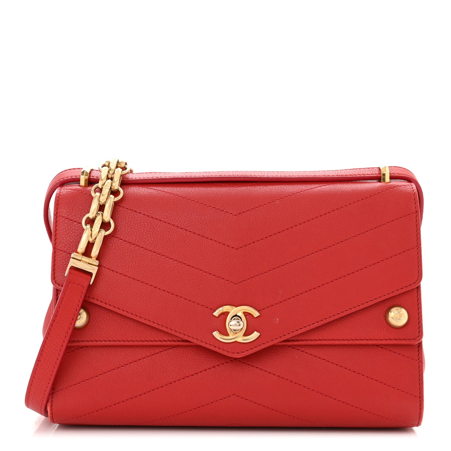Calfskin Chevron Quilted Casual Trip Flap Red