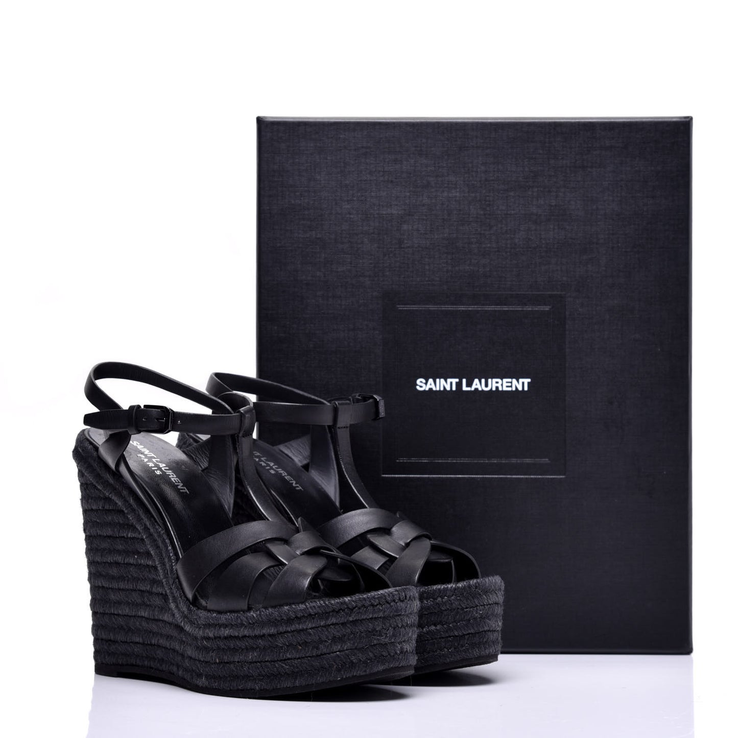 Calfskin Tribute 95 Platform Espadrille Wedge Sandals 38.5 Black