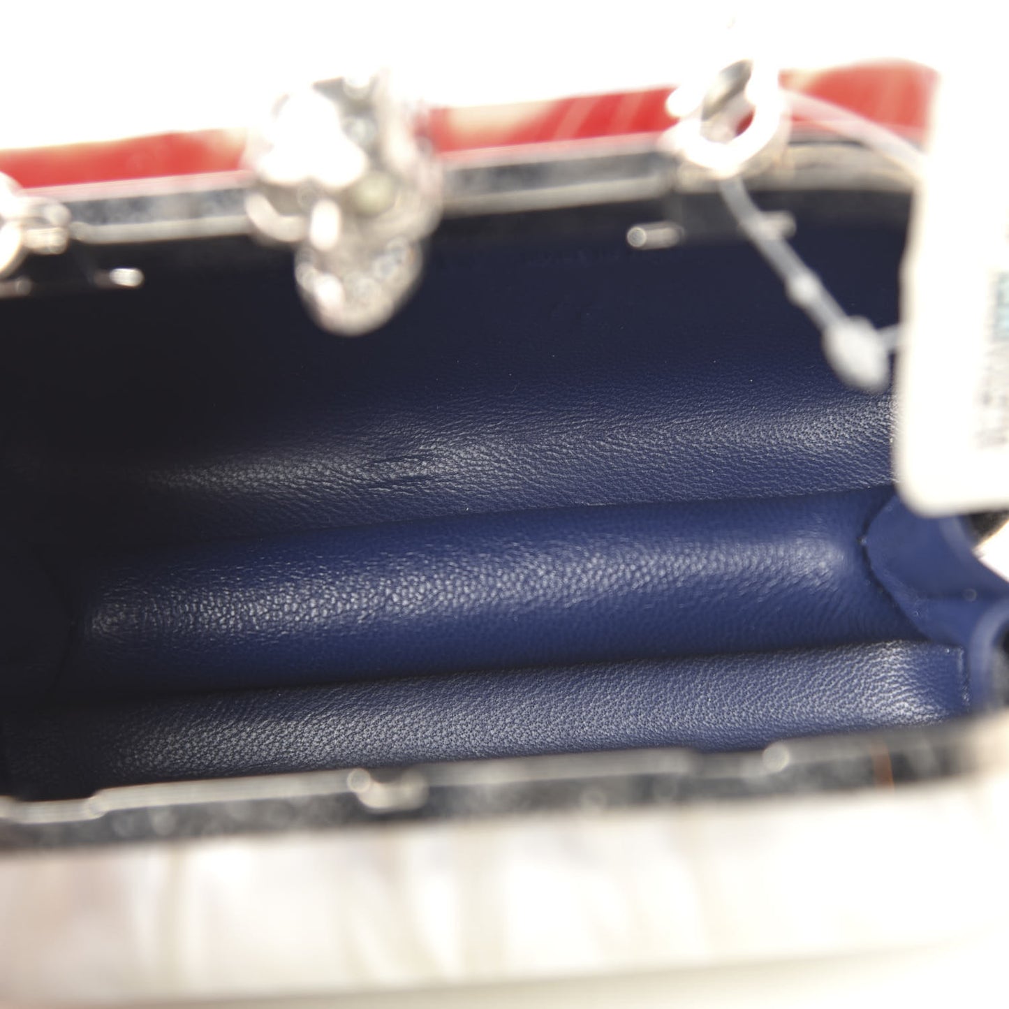 Marble Plexiglas Skull Box Chain Clutch Silver White Red