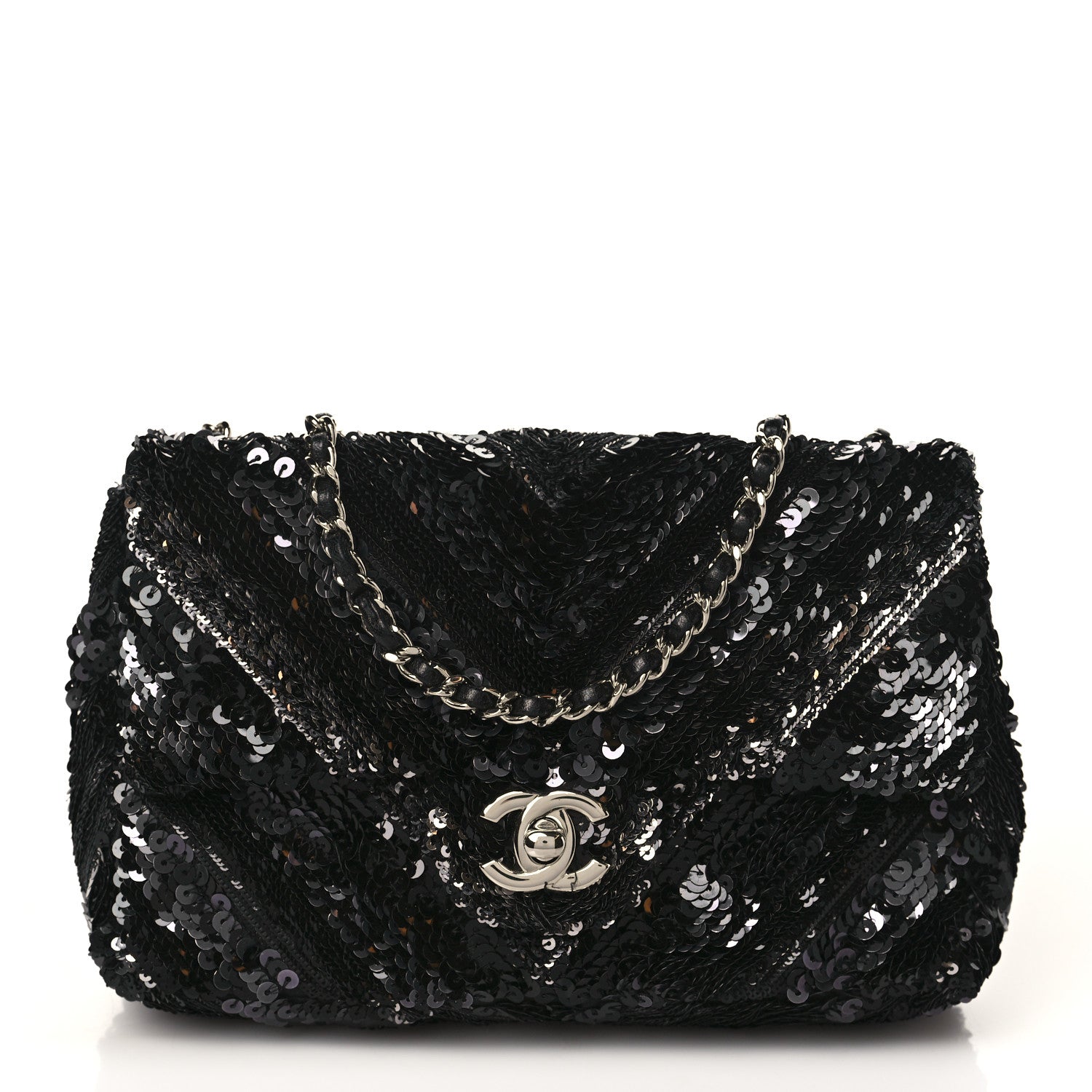 Chanel Sequins Chevron Mini Rectangular Flap Black 1 of 8