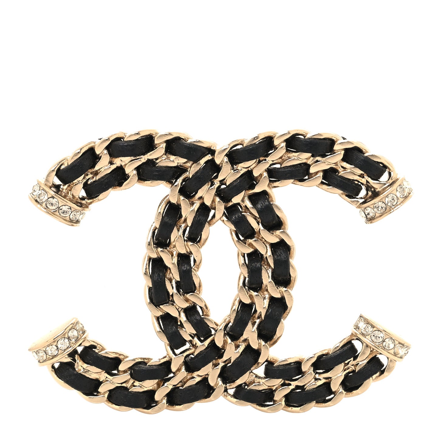 Lambskin Crystal CC Chain Brooch Black Gold
