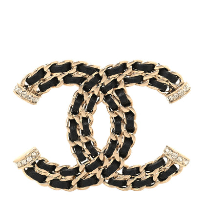 Chanel Lambskin Crystal CC Chain Brooch Black Gold 1 of 4
