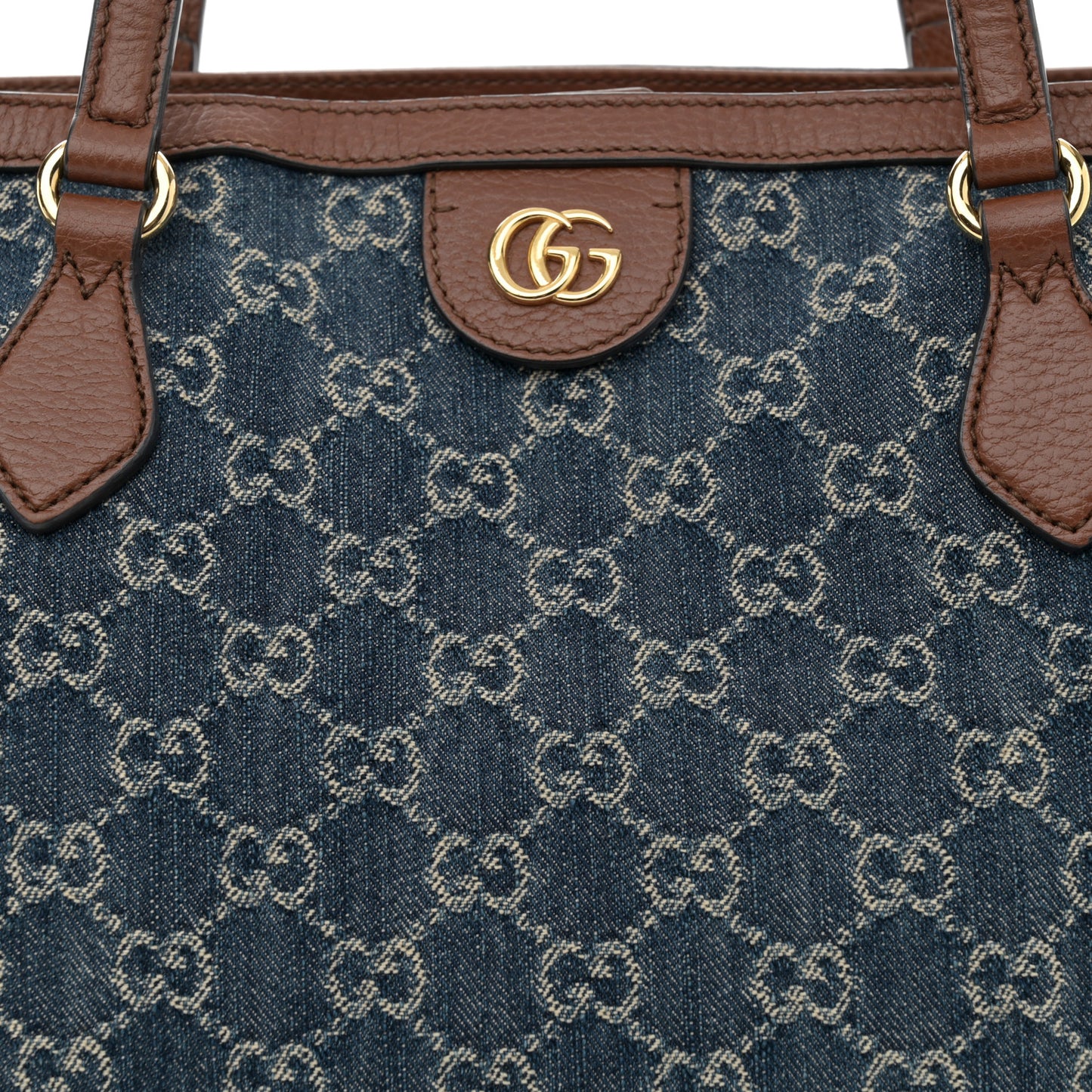New Denim GG Monogram Medium Ophidia Shopping Tote Blue Tea Cuir