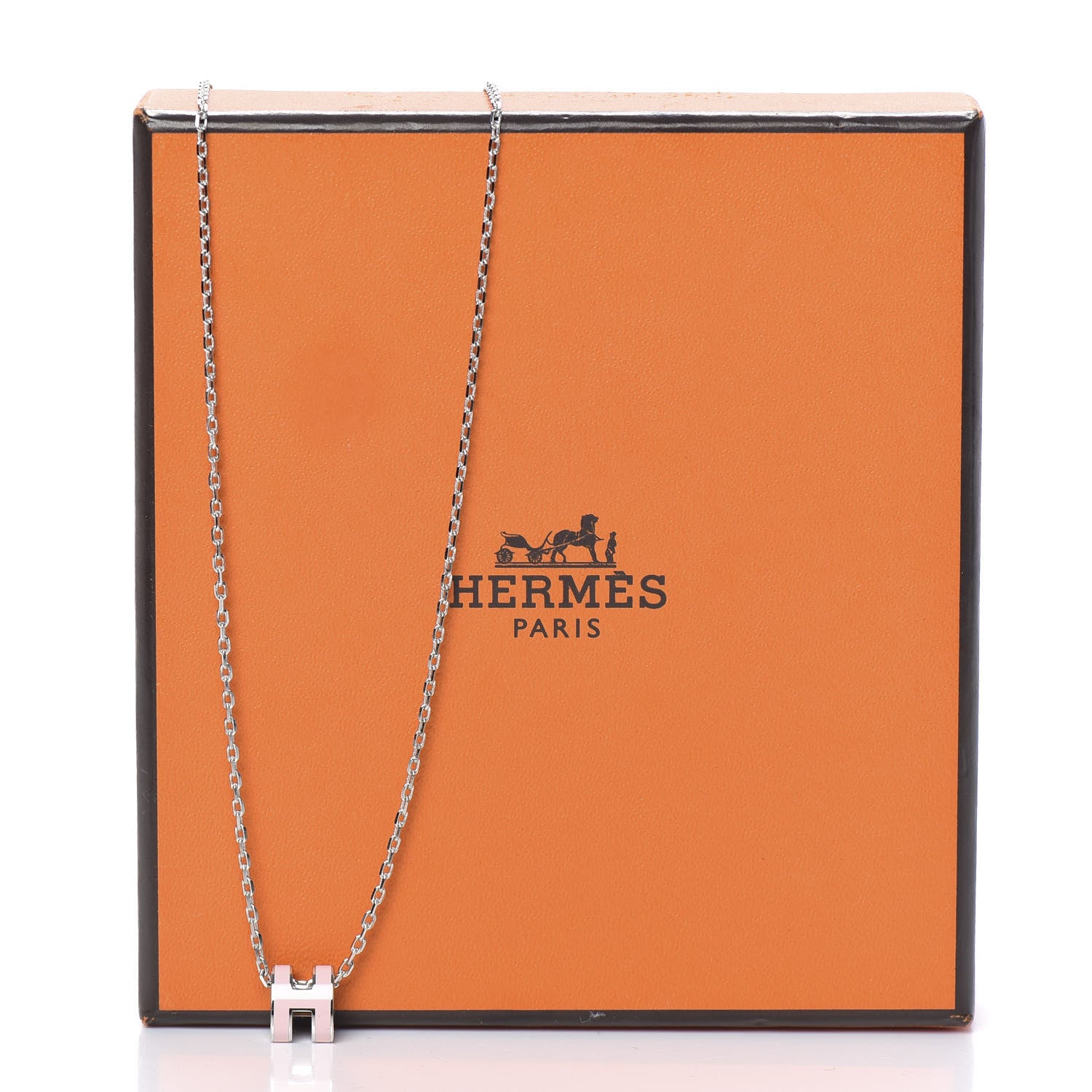 Hermes Lacquered Palladium Pop H Pendant Necklace Rose Dragee 5 of 5
