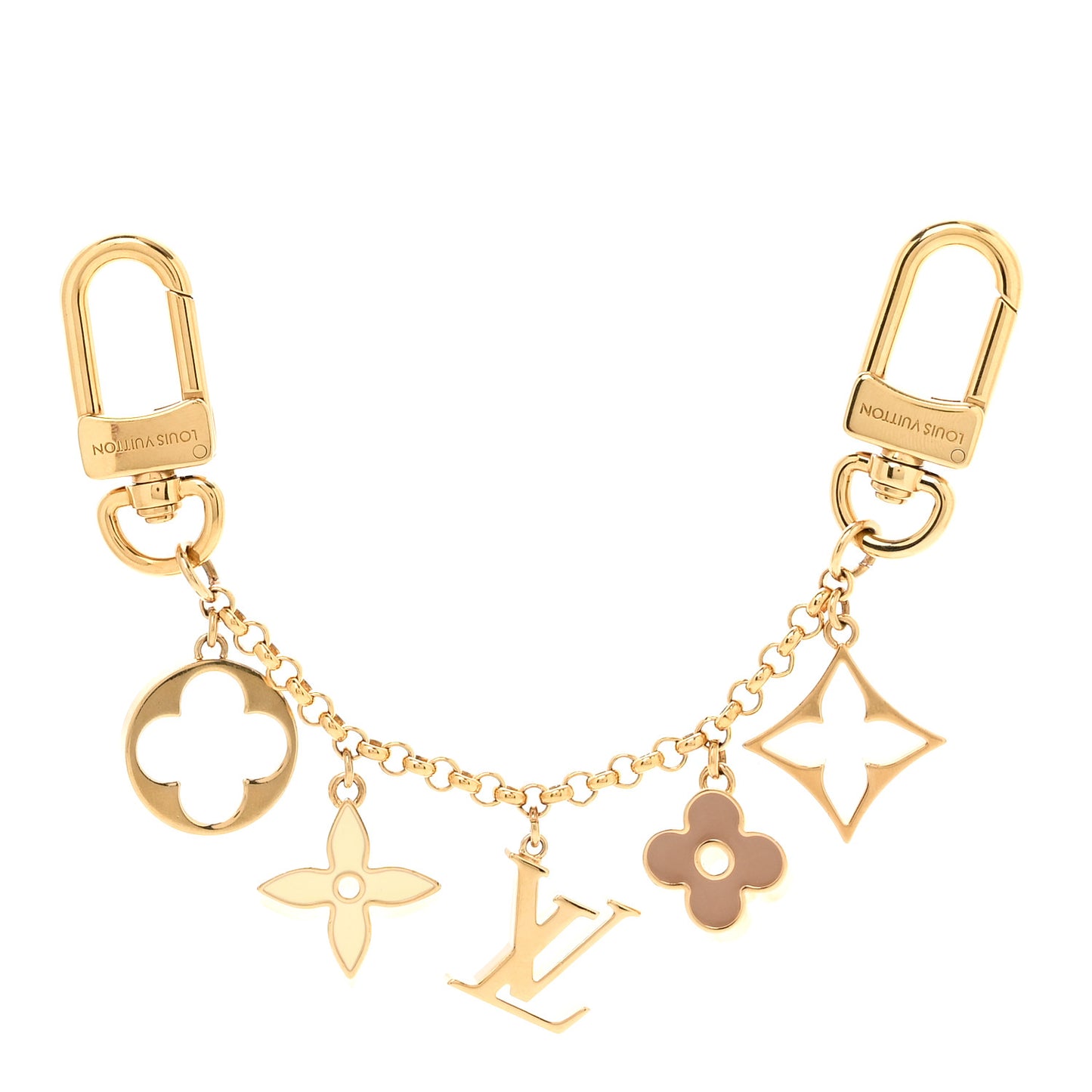 Brass Enamel Fleur De Monogram Bag Charm Chain Gold