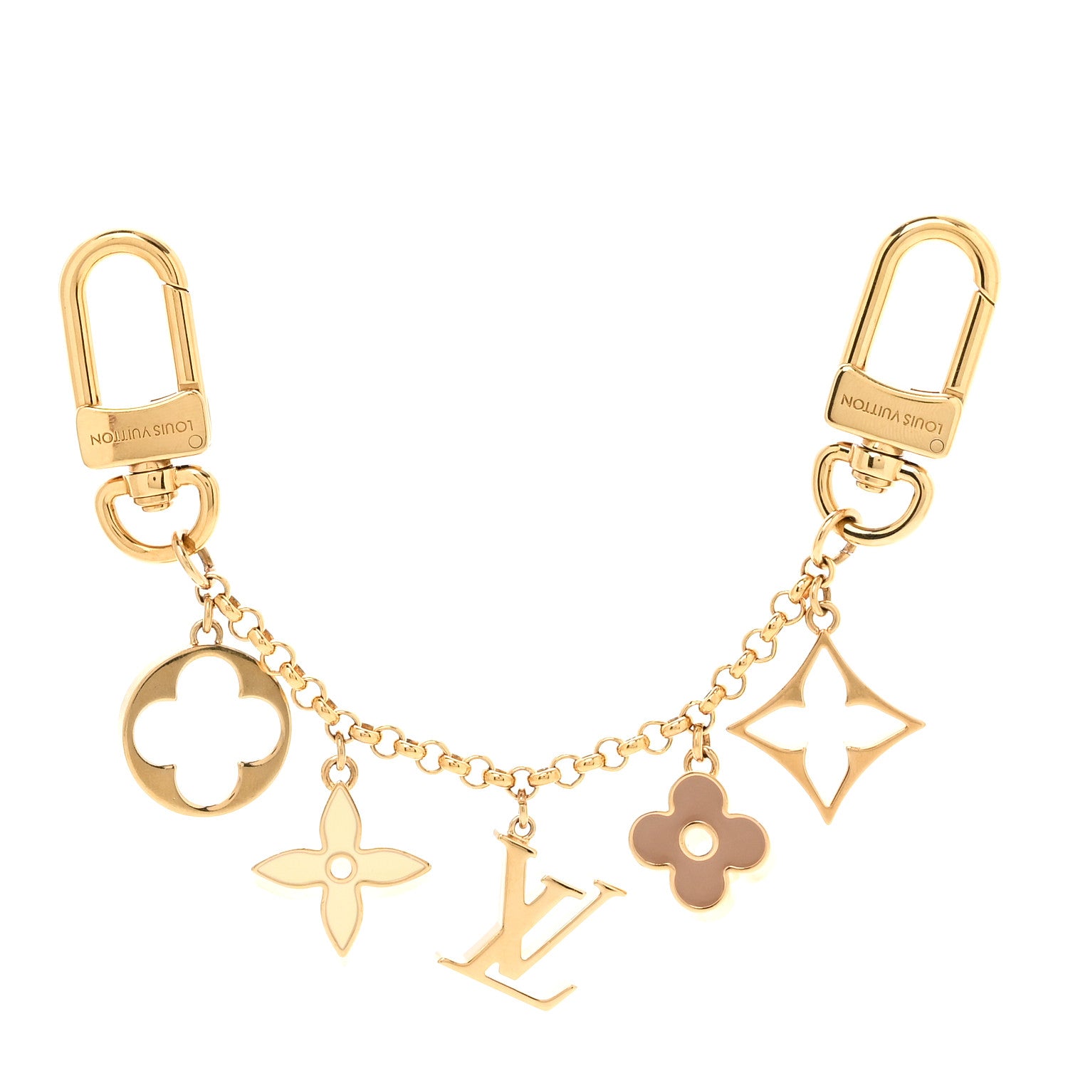Louis Vuitton Brass Enamel Fleur De Monogram Bag Charm Chain Gold 1 of 4