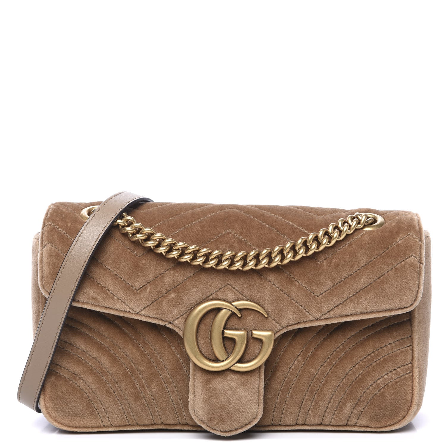 Gucci Velvet Matelasse Small GG Marmont Shoulder Bag Taupe 1 of 10