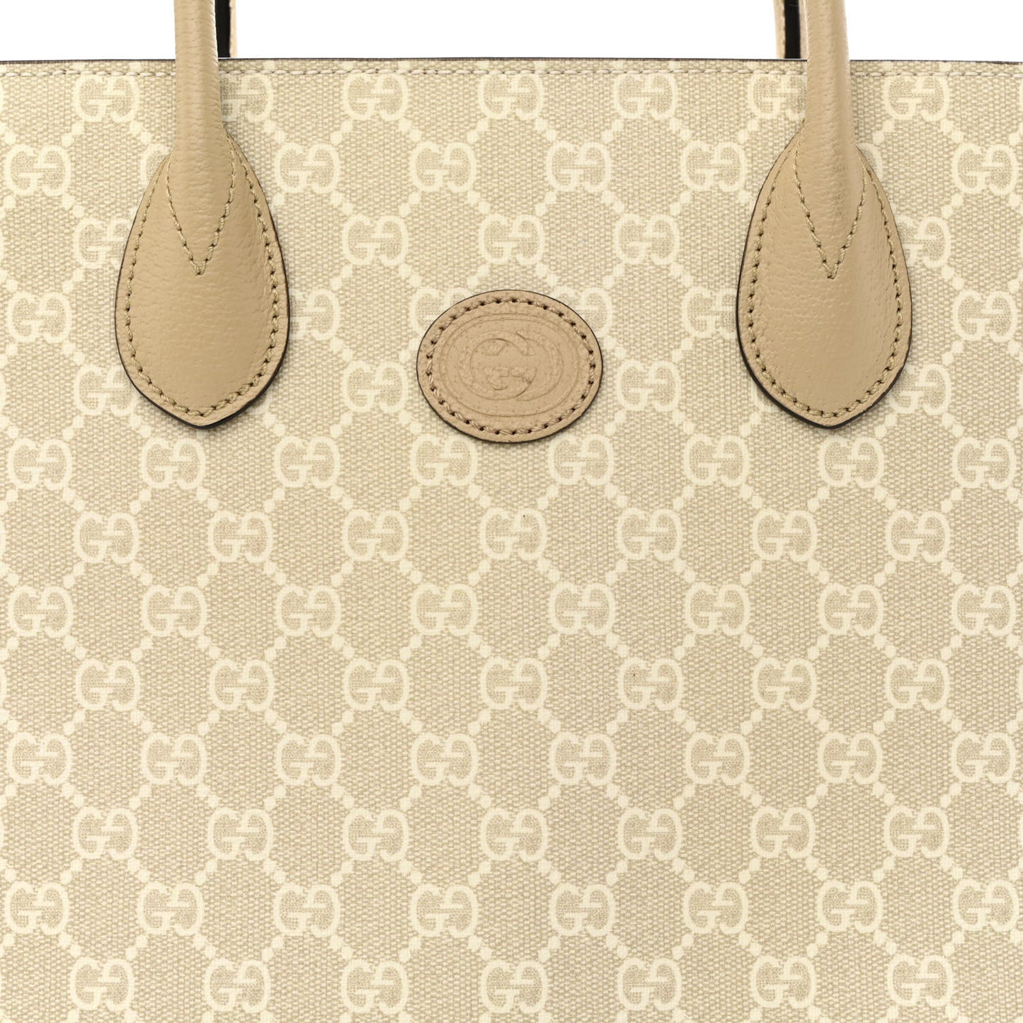 GG Supreme Monogram Textured Dollar Calfskin Small Retro Interlocking G Tote Bag Beige Mystic White Oatmeal