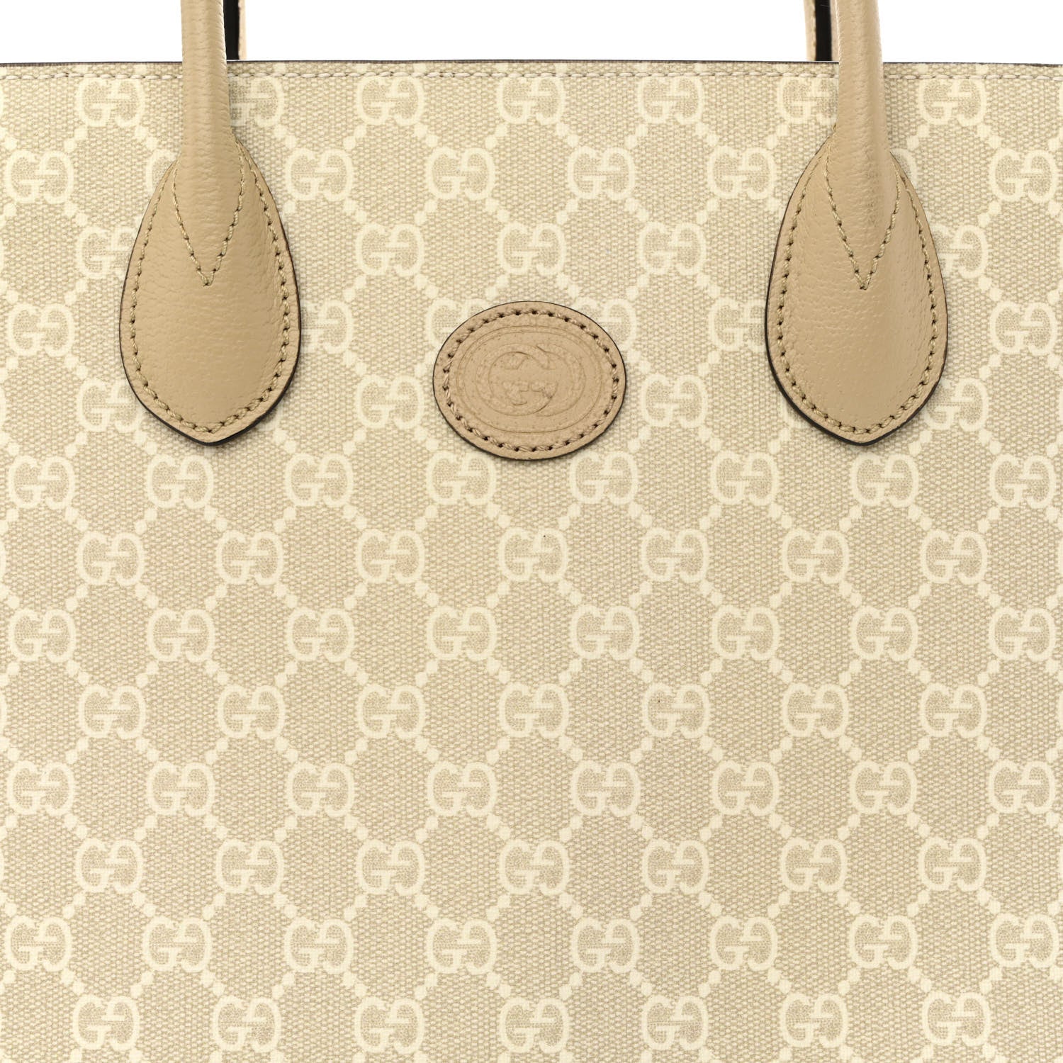 Gucci GG Supreme Monogram Textured Dollar Calfskin Small Retro Interlocking G Tote Bag Beige Mystic White Oatmeal 8 of 10