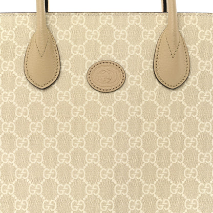 Gucci GG Supreme Monogram Textured Dollar Calfskin Small Retro Interlocking G Tote Bag Beige Mystic White Oatmeal 8 of 10