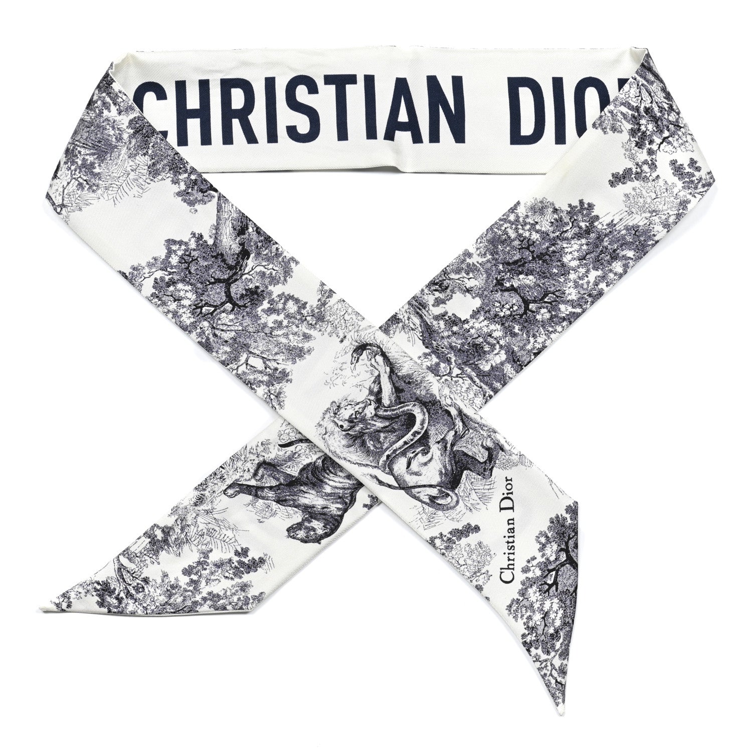 Christian Dior Silk Toile De Jouy Mitzah Scarf White 1 of 3