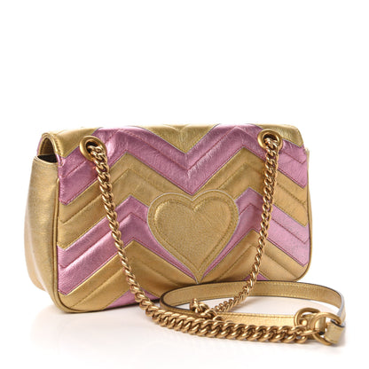 Gucci Metallic Calfskin Matelasse Small GG Marmont Shoulder Bag Gold Pink 4 of 12