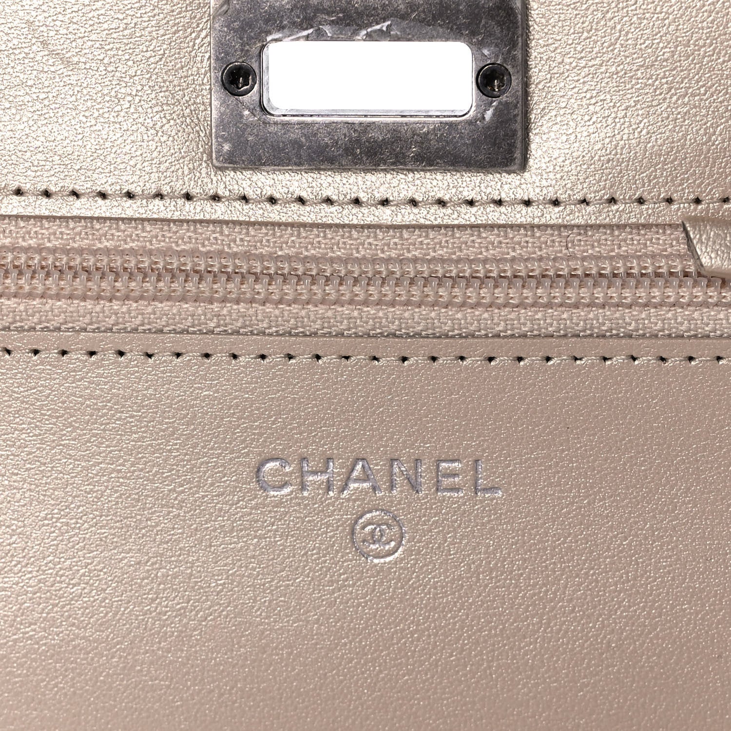 Chanel Metallic Sheepskin Quilted Reissue Wallet On Chain WOC Beige 6 of 13
