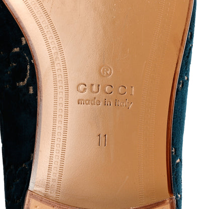 Gucci Velvet GG Monogram Horsebit Mens Jordaan Loafers 11 Blue Beige 6 of 9