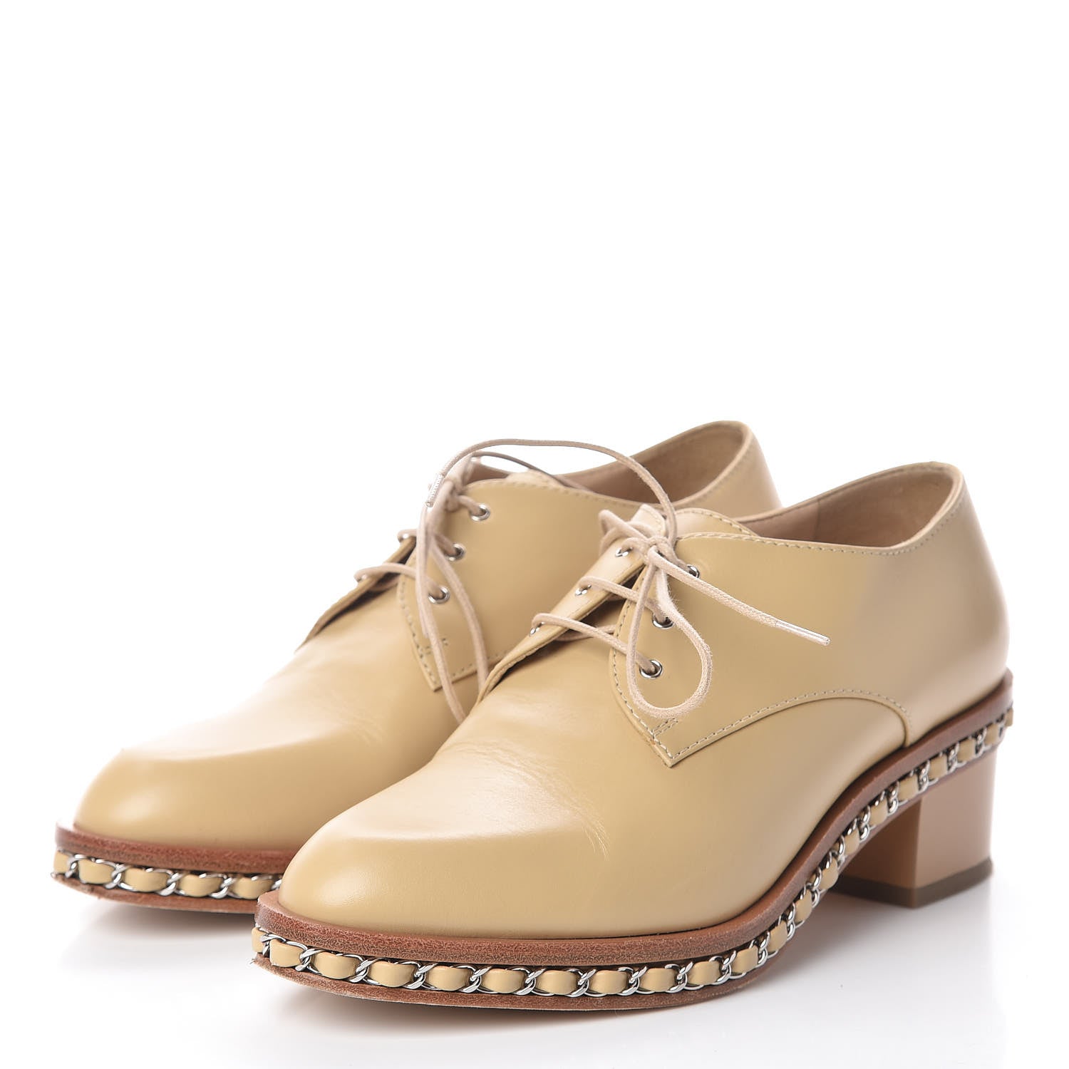 Chanel Calfskin Chain Lace Up Oxfords 37 Beige Clair 3 of 11