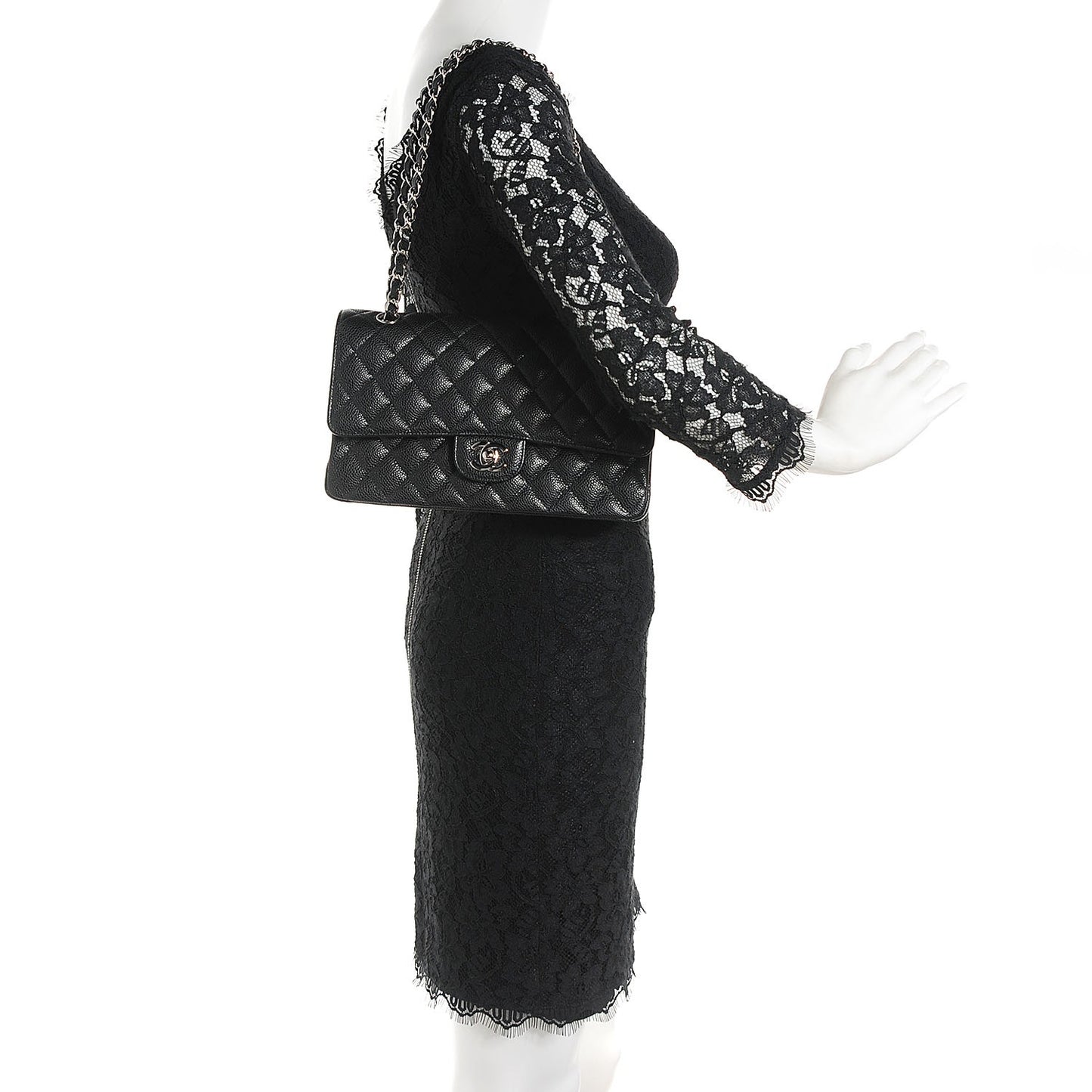 Caviar Quilted Medium Double Flap Black