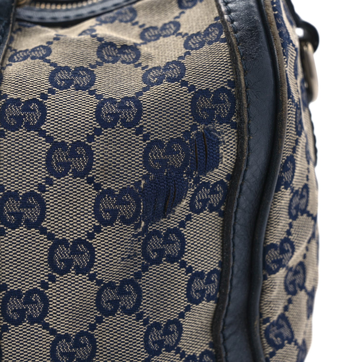 Gucci Monogram Selleria Calfskin Vintage Web Medium Boston Beige Blue 14 of 18