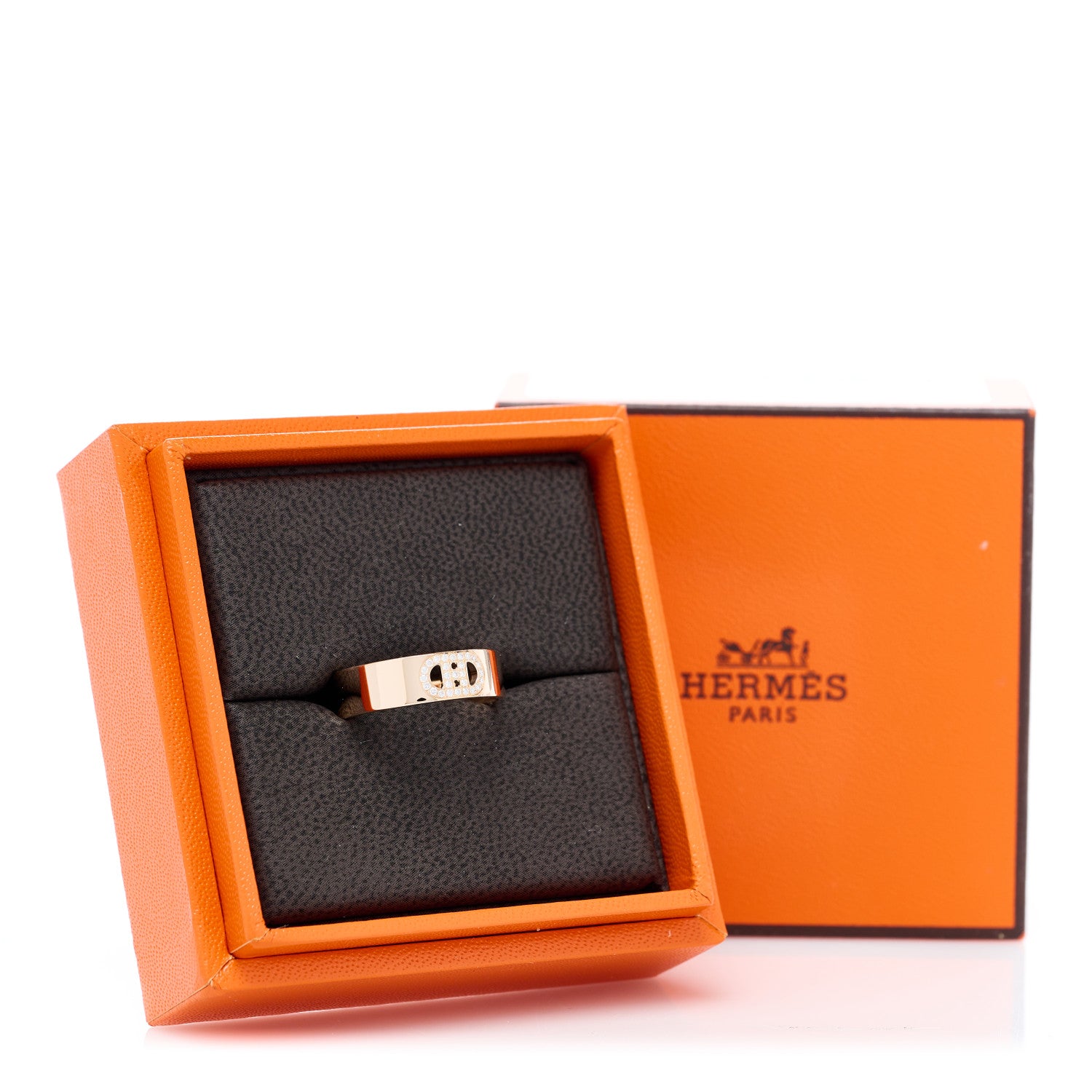 Hermes 18K Rose Gold Diamond PM H D'Ancre Ring 54 7 5 of 5