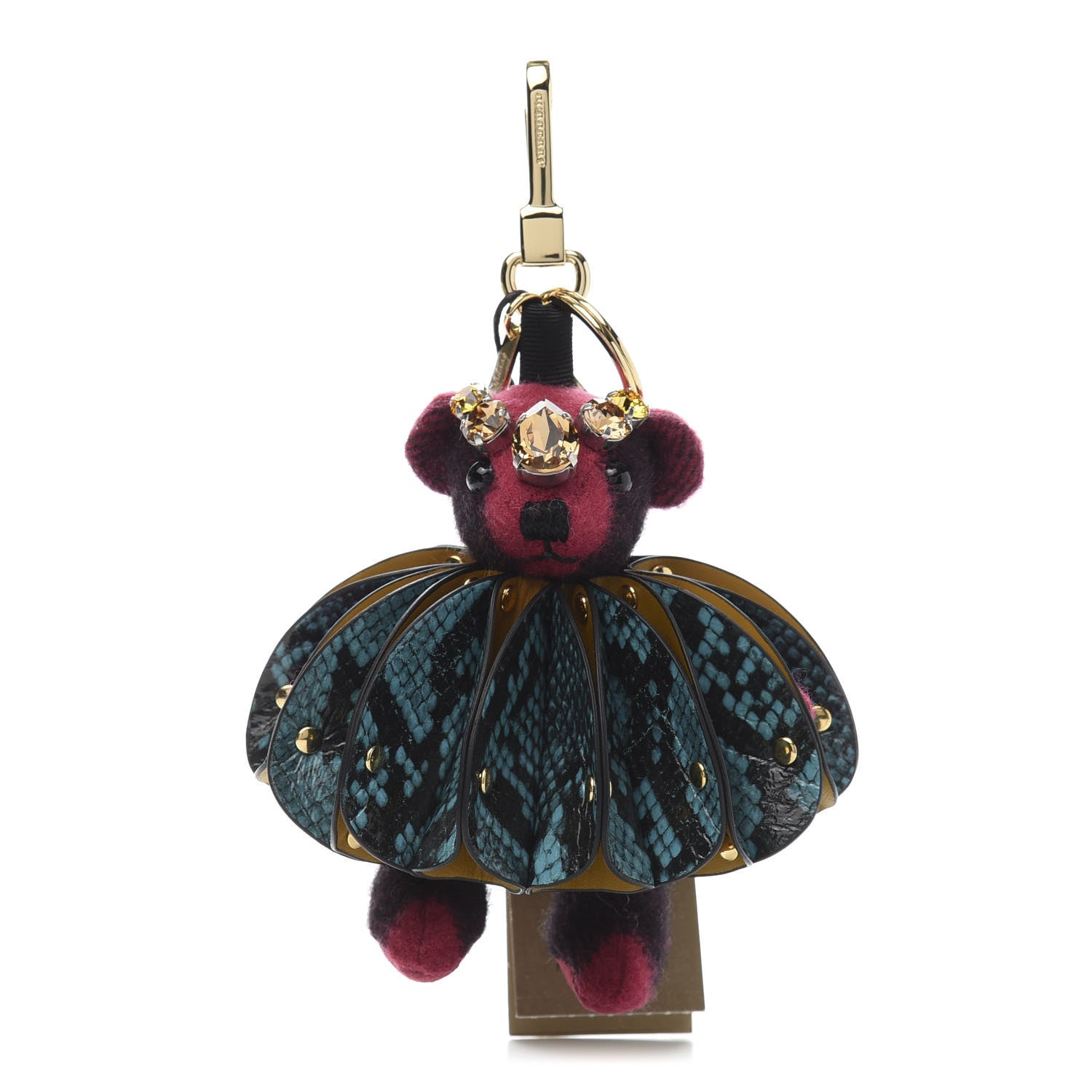 Burberry Cashmere Check Calfskin Crystal Concertina Thomas Bear Bag Charm Fuchsia Pink 1 of 6