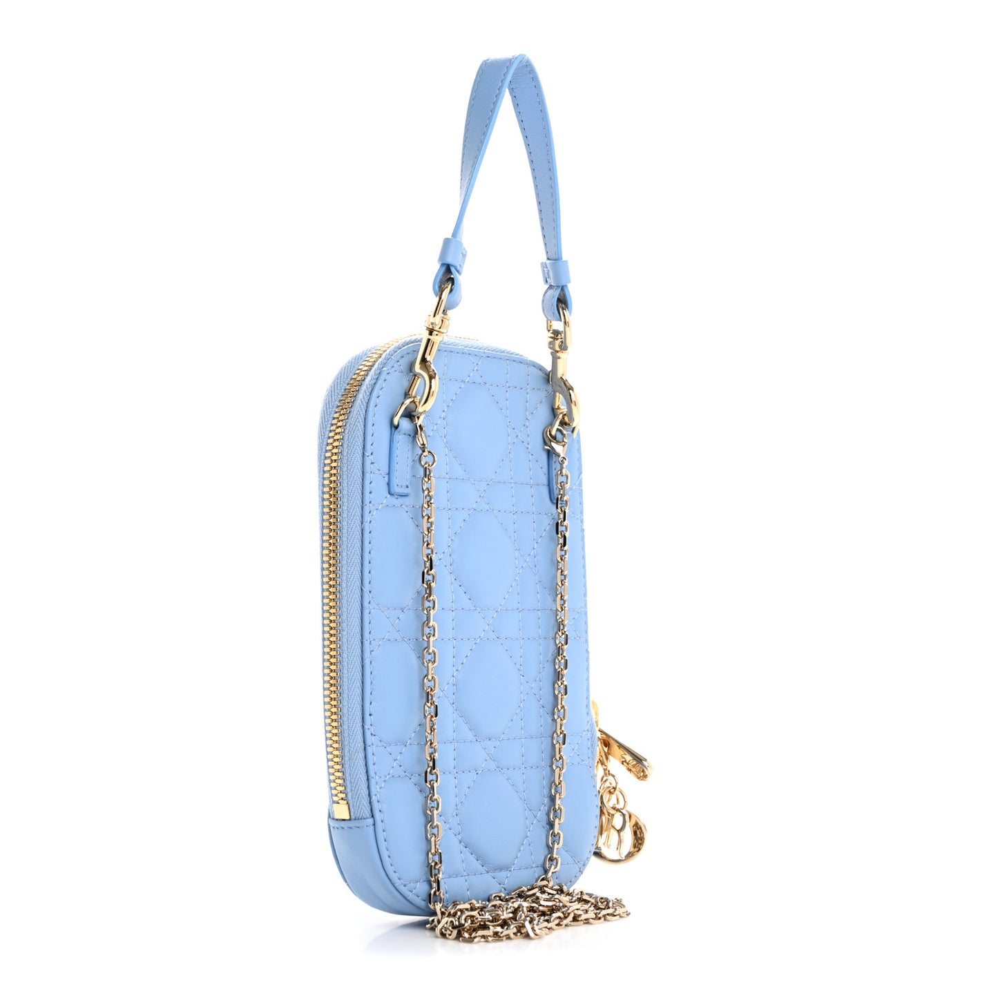 Lambskin Cannage Lady Dior Phone Holder Denim Blue