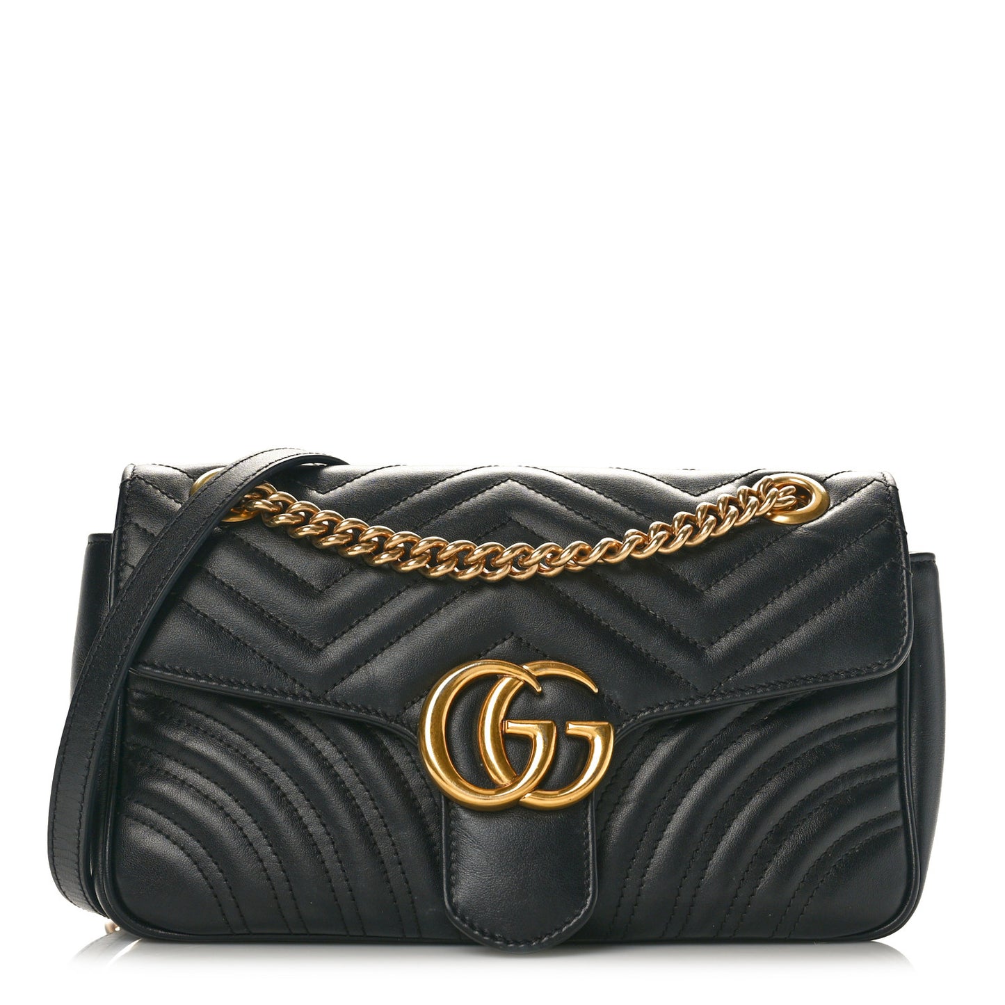 Calfskin Matelasse Small GG Marmont Shoulder Bag Black