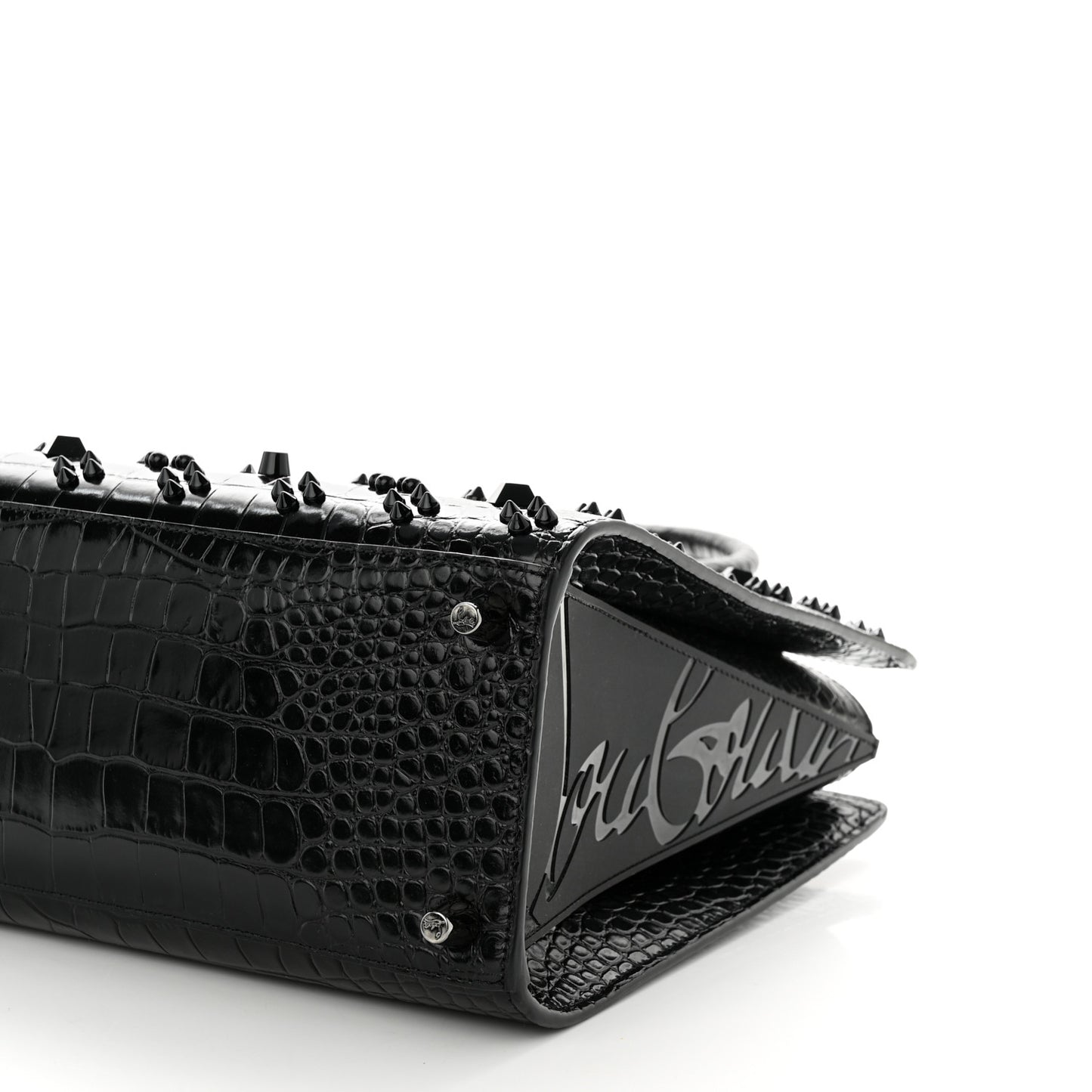 Calfskin Crocodile Embossed Studded Medium Paloma S Black