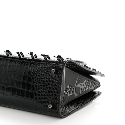 Christian Louboutin Calfskin Crocodile Embossed Studded Medium Paloma S Black 10 of 11
