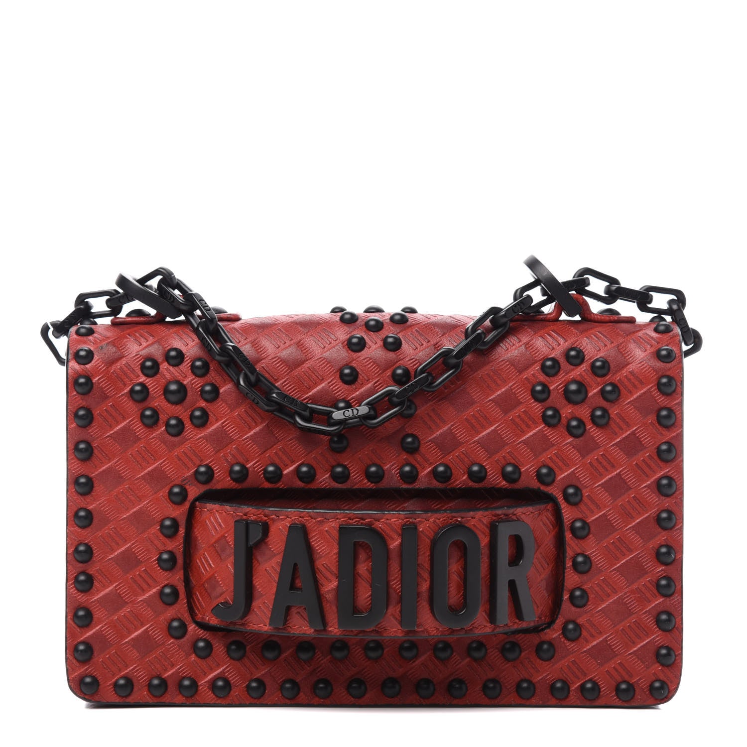 Christian Dior Calfskin Embossed Cannage Studded Mini J'Adior Chain Flap Bag Red 1 of 10