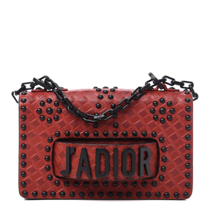 Christian Dior Calfskin Embossed Cannage Studded Mini J'Adior Chain Flap Bag Red 1 of 10