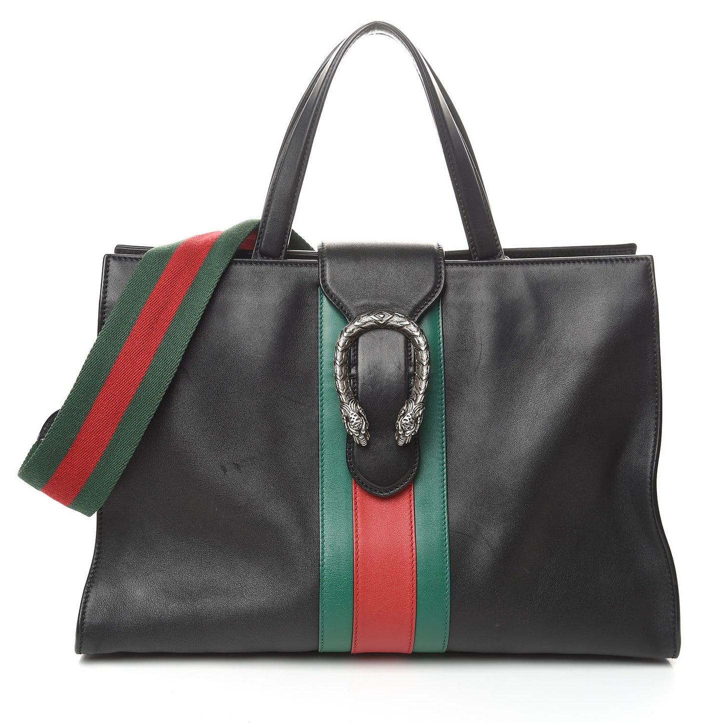 Calfskin Web Stripe Large Dionysus Tote Bag Black
