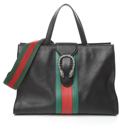 Gucci Calfskin Web Stripe Large Dionysus Tote Bag Black 1 of 12
