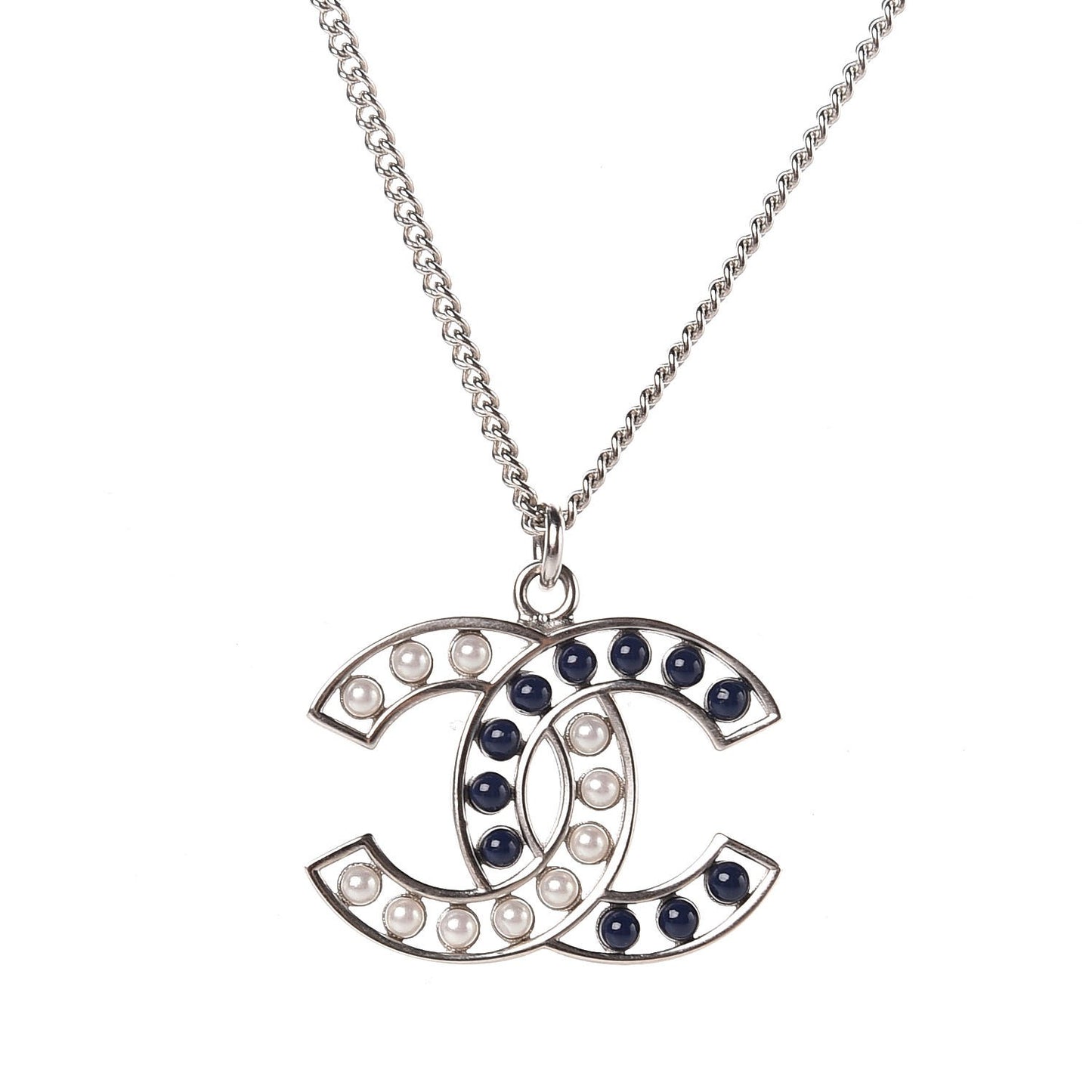 Pearl CC Pendant Necklace Silver