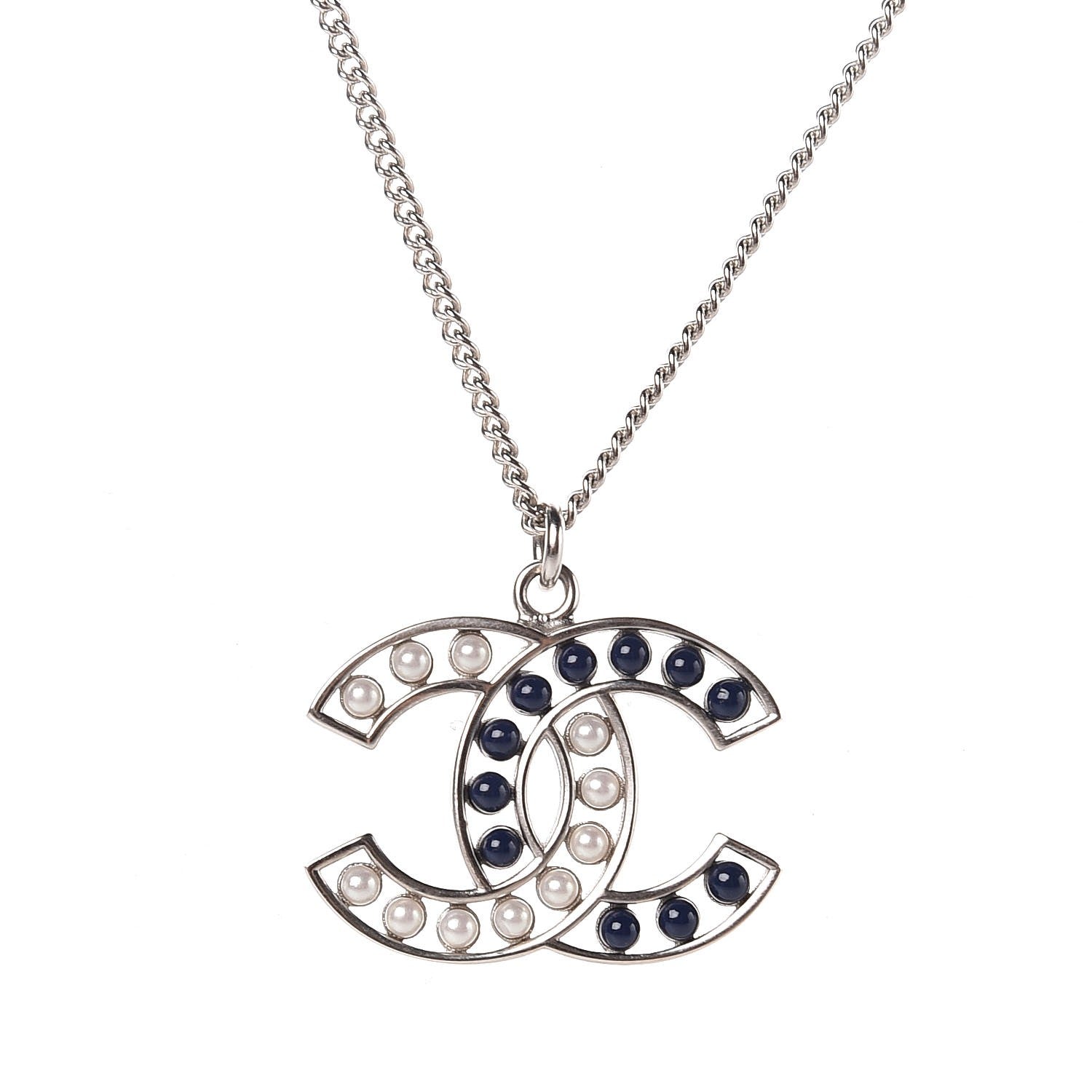 Chanel Pearl CC Pendant Necklace Silver 4 of 6