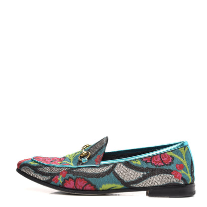 Gucci Floral Jacquard Horsebit Womens Jordaan Loafers 39 Turquoise 1 of 8