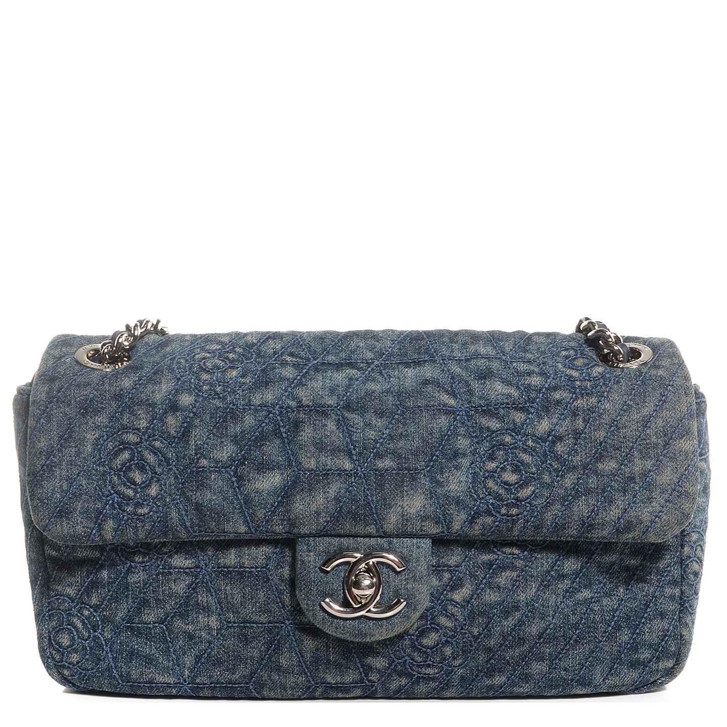 Denim Camellia Embroidered Flap Dark Blue