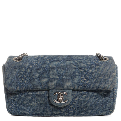 Chanel Denim Camellia Embroidered Flap Dark Blue 1 of 8