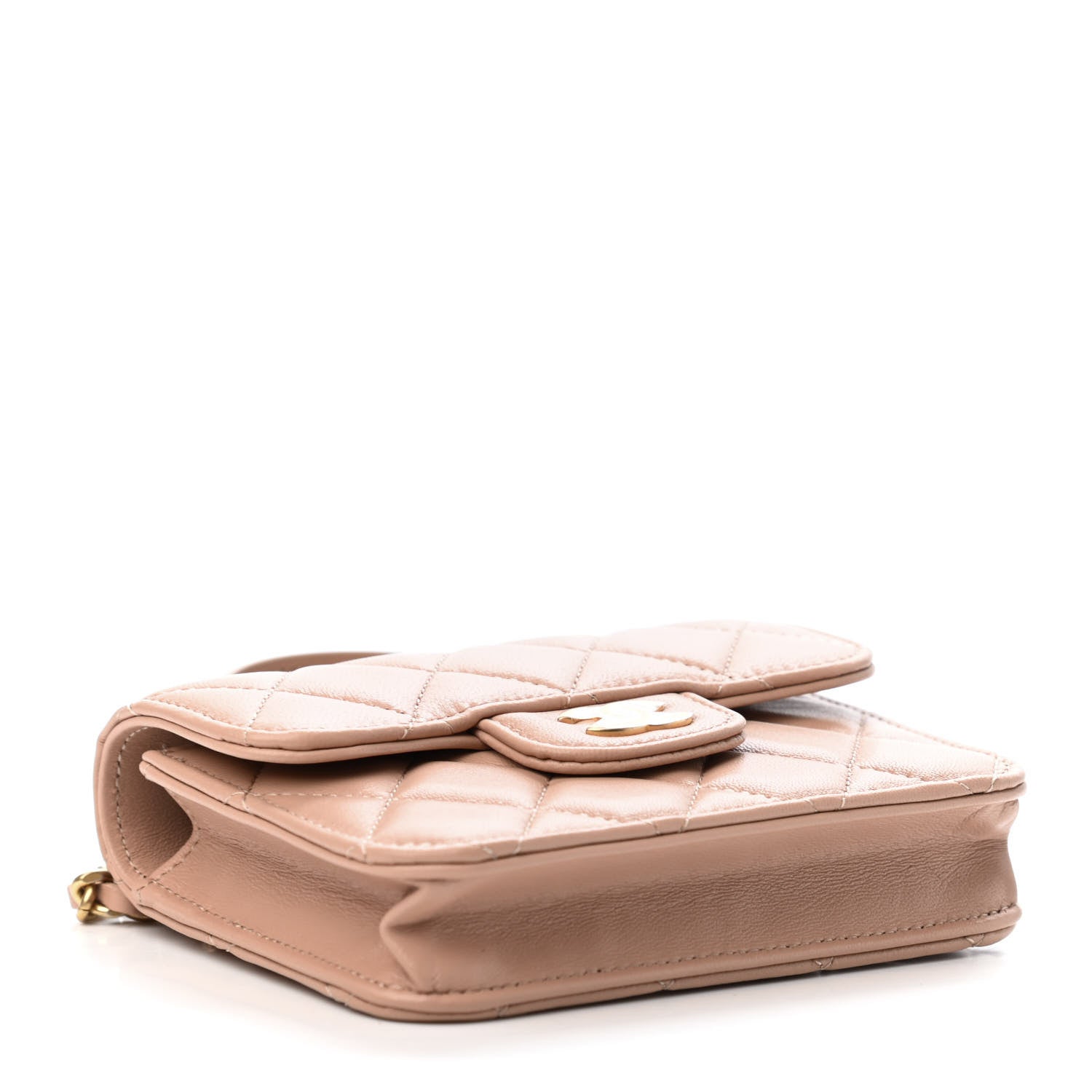 Chanel Lambskin Quilted Top Handle Flap Coin Purse With Chain Beige 3 of 4