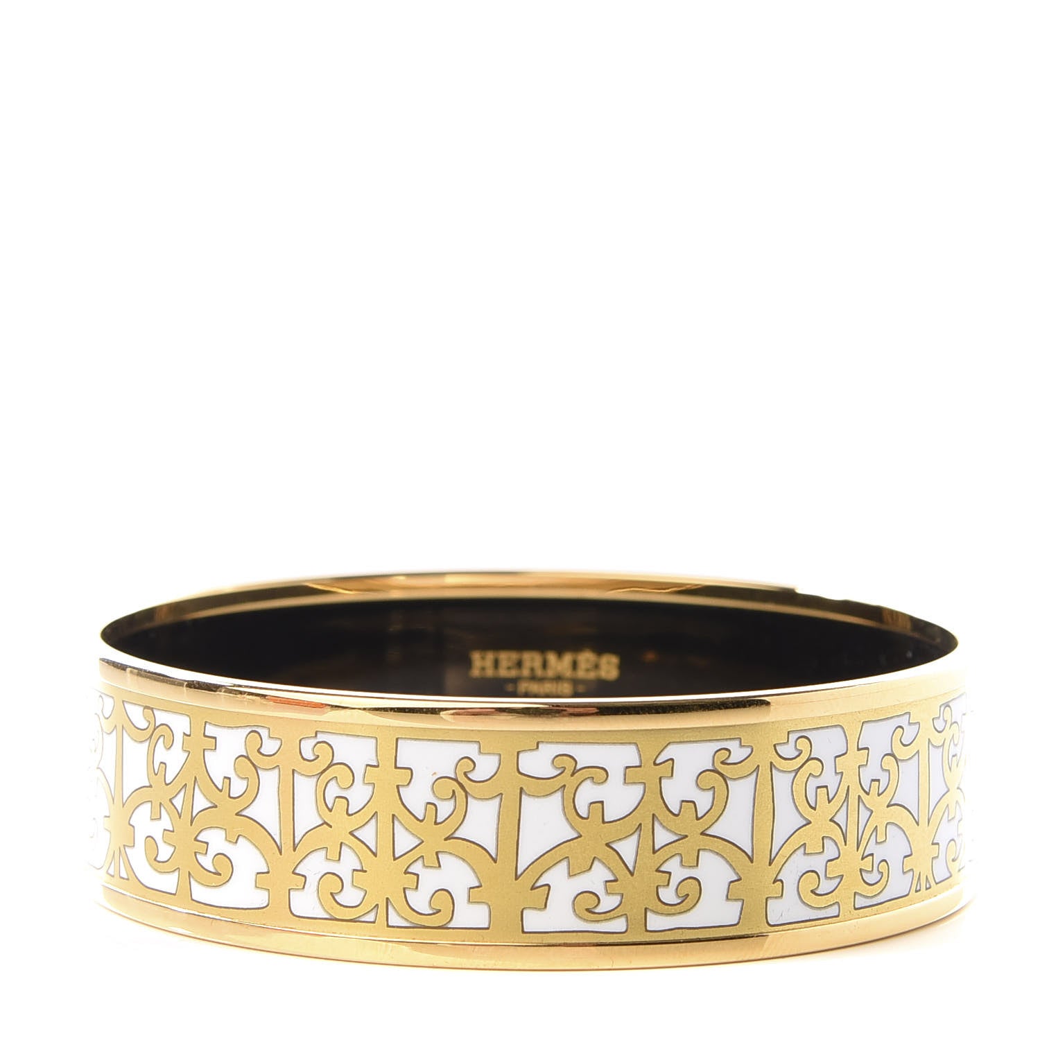 Hermes Enamel Printed Wide Balcons du Guadalquivir Bracelet 65 Gold 1 of 5