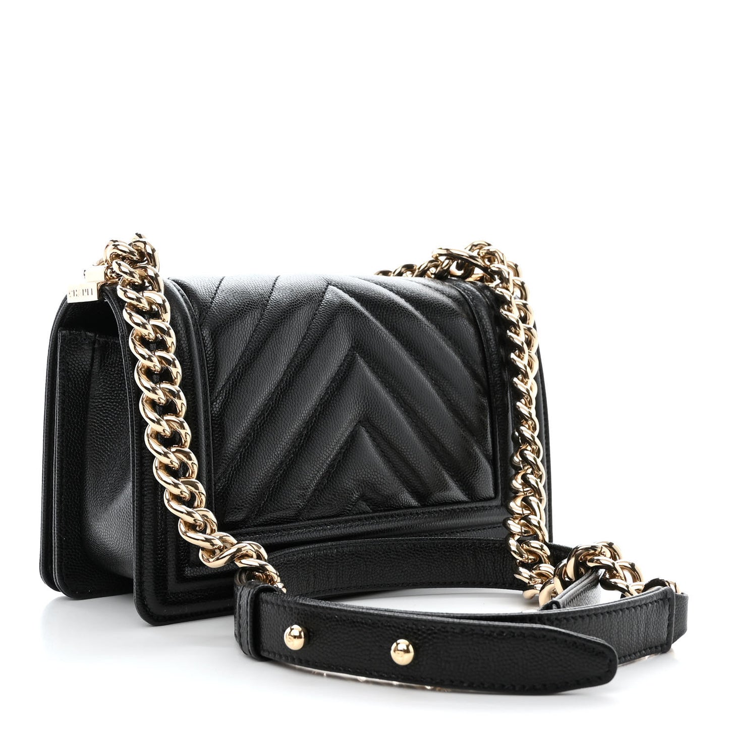 Caviar Chevron Quilted Small Boy Flap Black