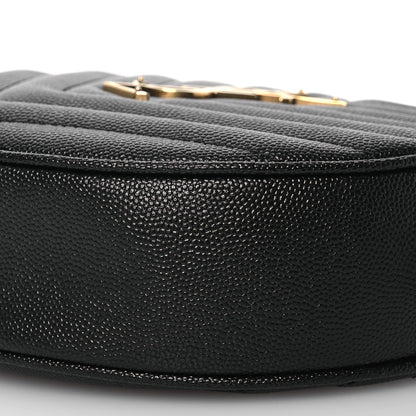 Saint Laurent Grain De Poudre Matelasse Chevron Quilted Round Vinyle Camera Bag Black 10 of 13