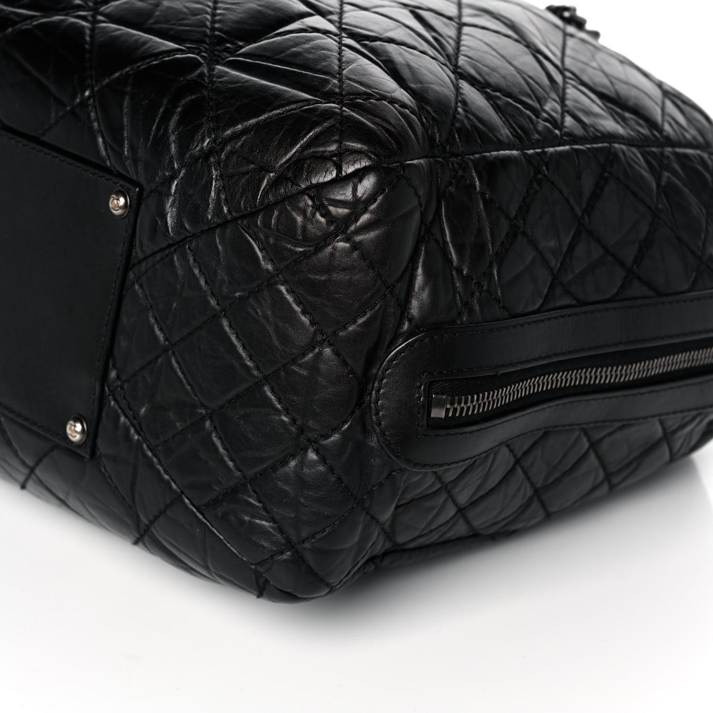 Aged Calfskin Quilted Large Secret Tag Bowling Bag Black