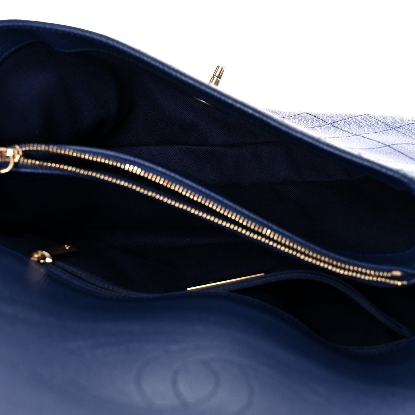 Grained Calfskin Stitched Flap Navy Blue