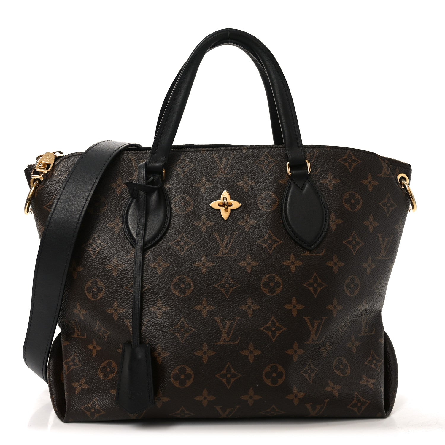 ルイビィトン Louis Vuitton Monogram Flower Zipped Tote MM Black 1838017